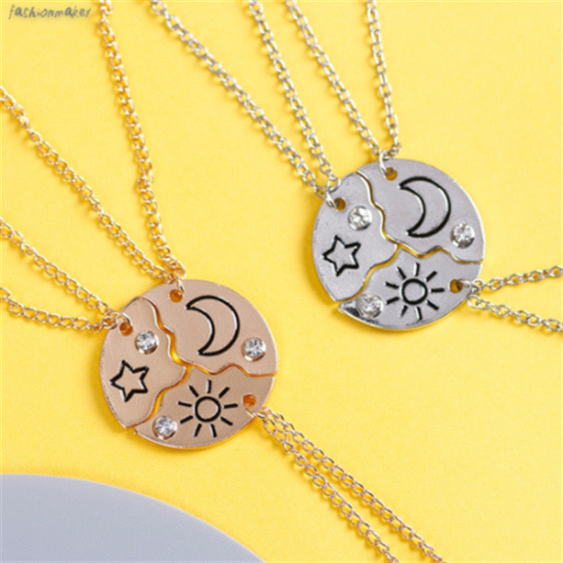 Lot de 3 Colliers D'amitié - Etoile Lune Nuage - BFF - Best Friends Forever - Pendentif Puzzle Rond - Mignon - Amitié - À Partager