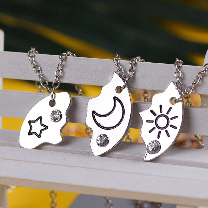 Lot de 3 Colliers D'amitié - Etoile Lune Nuage - BFF - Best Friends Forever - Pendentif Puzzle Rond - Mignon - Amitié - À Partager