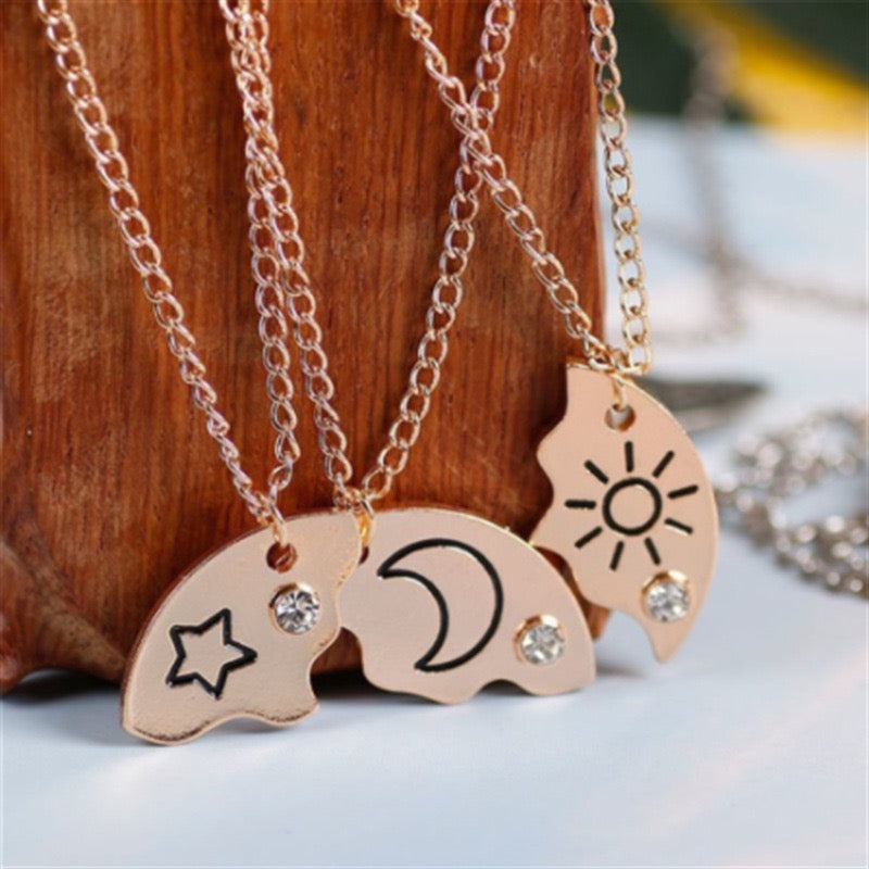 Lot de 3 Colliers D'amitié - Etoile Lune Nuage - BFF - Best Friends Forever - Pendentif Puzzle Rond - Mignon - Amitié - À Partager