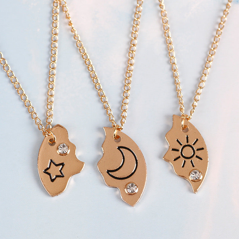 Lot de 3 Colliers D'amitié - Etoile Lune Nuage - BFF - Best Friends Forever - Pendentif Puzzle Rond - Mignon - Amitié - À Partager