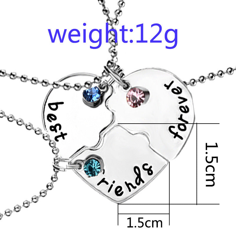 Lot de 3 Colliers D'amitié - Coeur Puzzle - BFF - Best Friends Forever - Pendentif Argenté ou Coloré - Strass - Amitié