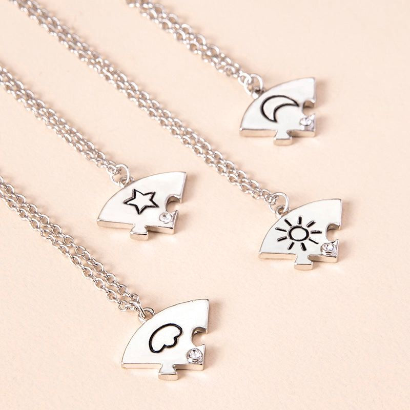 Lot de 4 Colliers D'amitié - Etoile Lune Soleil Nuage - BFF - Best Friends Forever - Pendentif Puzzle Rond - Mignon - Amitié - À Partager