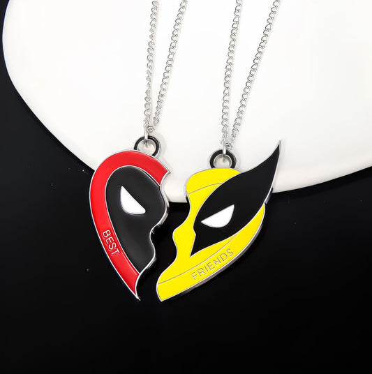 Lot de 2 Colliers Bracelets ou Porte Clés BFF - Coeur Super Héros - BFF - Best Friends - Meilleurs Amis Couple