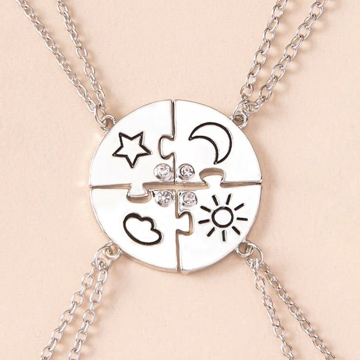 Lot de 4 Colliers D'amitié - Etoile Lune Soleil Nuage - BFF - Best Friends Forever - Pendentif Puzzle Rond - Mignon - Amitié - À Partager