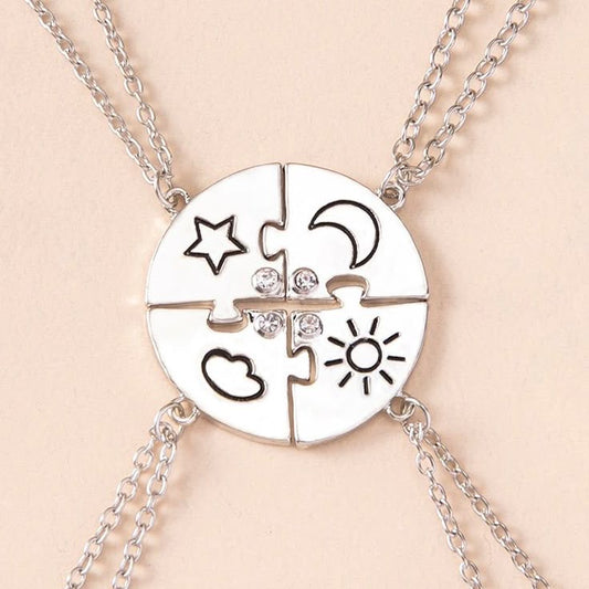 Lot de 4 Colliers D'amitié - Etoile Lune Soleil Nuage - BFF - Best Friends Forever - Pendentif Puzzle Rond - Mignon - Amitié - À Partager