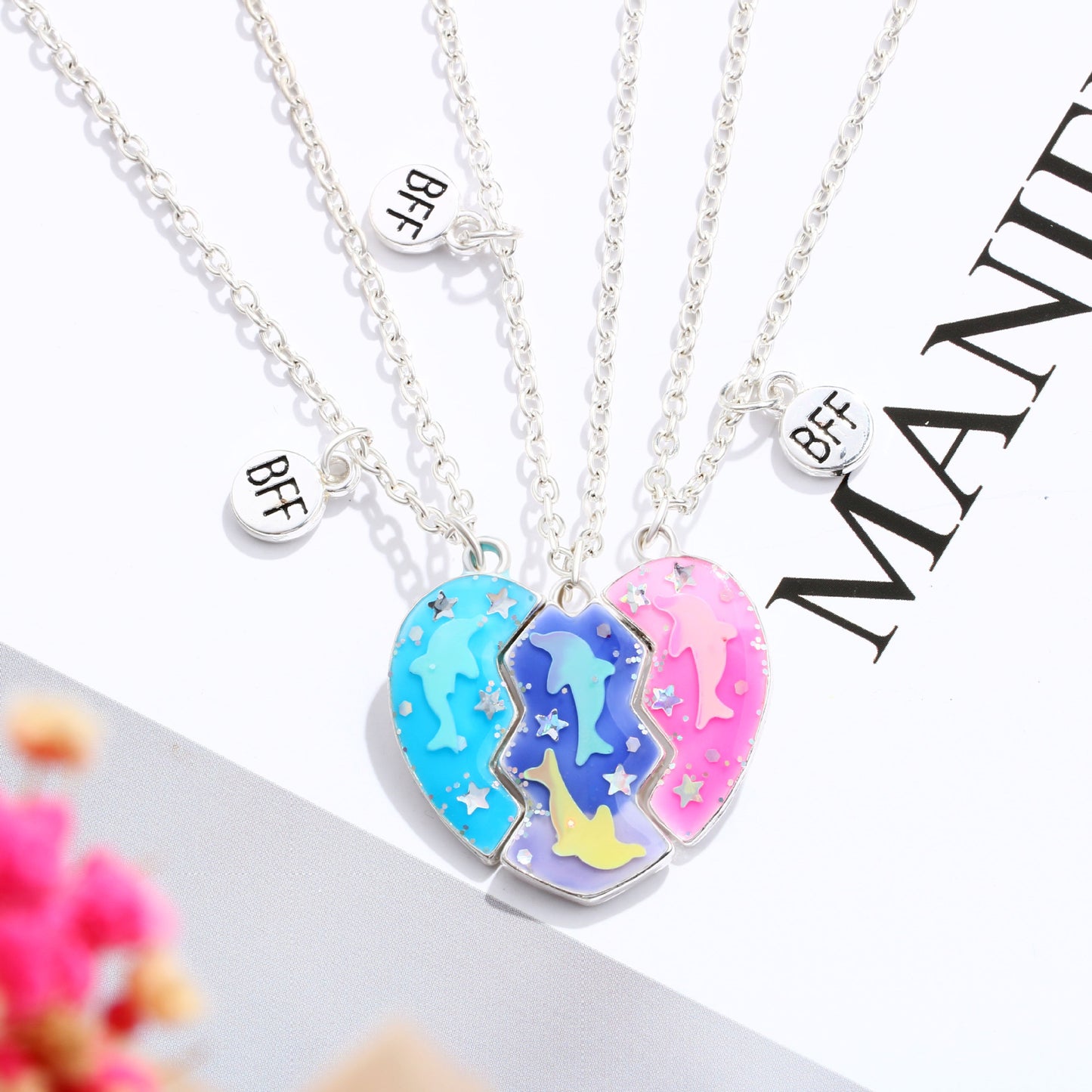 Lot de 3 Colliers D'amitié Aimanté - Coeur Dauphin Papillon - BFF - Best Friends Forever - A Partager - Mignon - Amitié