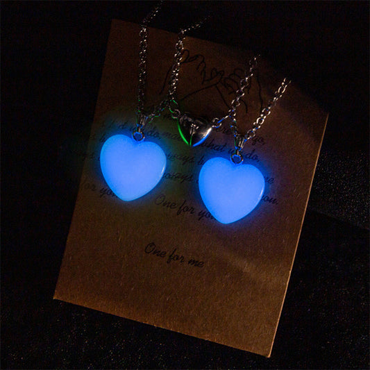 Lot de 2 Colliers D'amitié - Coeur Pierre Phosphorescent - BFF - Best Friends Forever - Pendentif Cœur Aimanté - Amoureux Couple Amitié