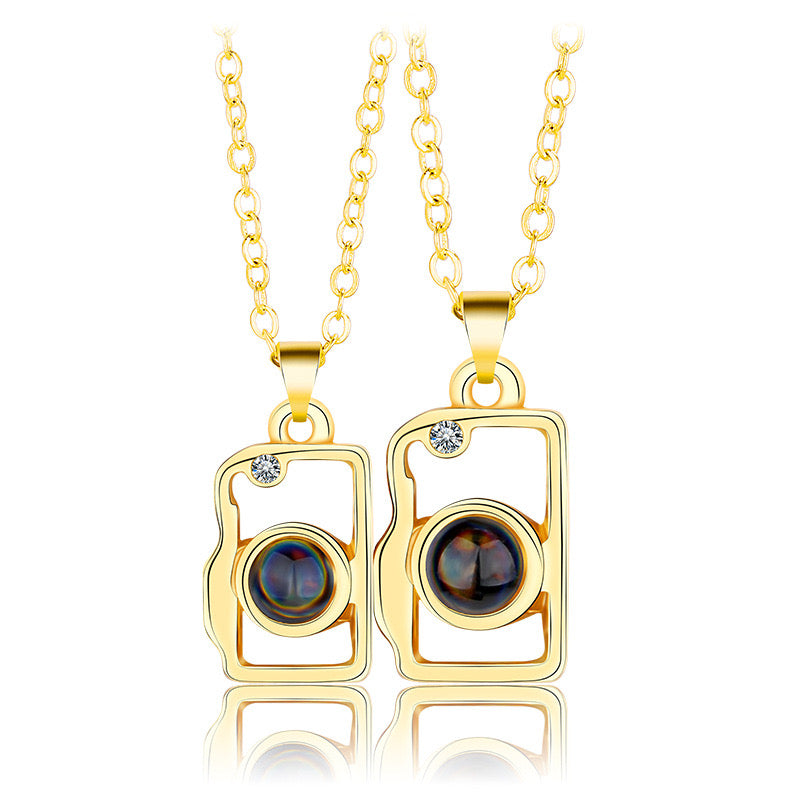 Lot de 2 Colliers D'amitié Aimanté - Appareil Photo - BFF - Best Friends Forever - Amoureux Couple Amitié - Projection Message