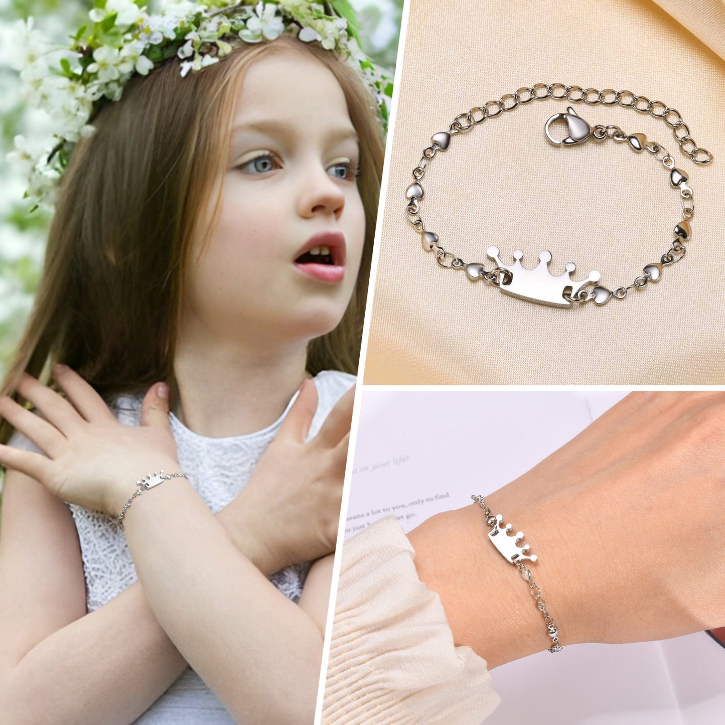 Bracelet Couronne pour Bébé ou Enfants - Acier Inoxydable - Prince Princesse - Mignon