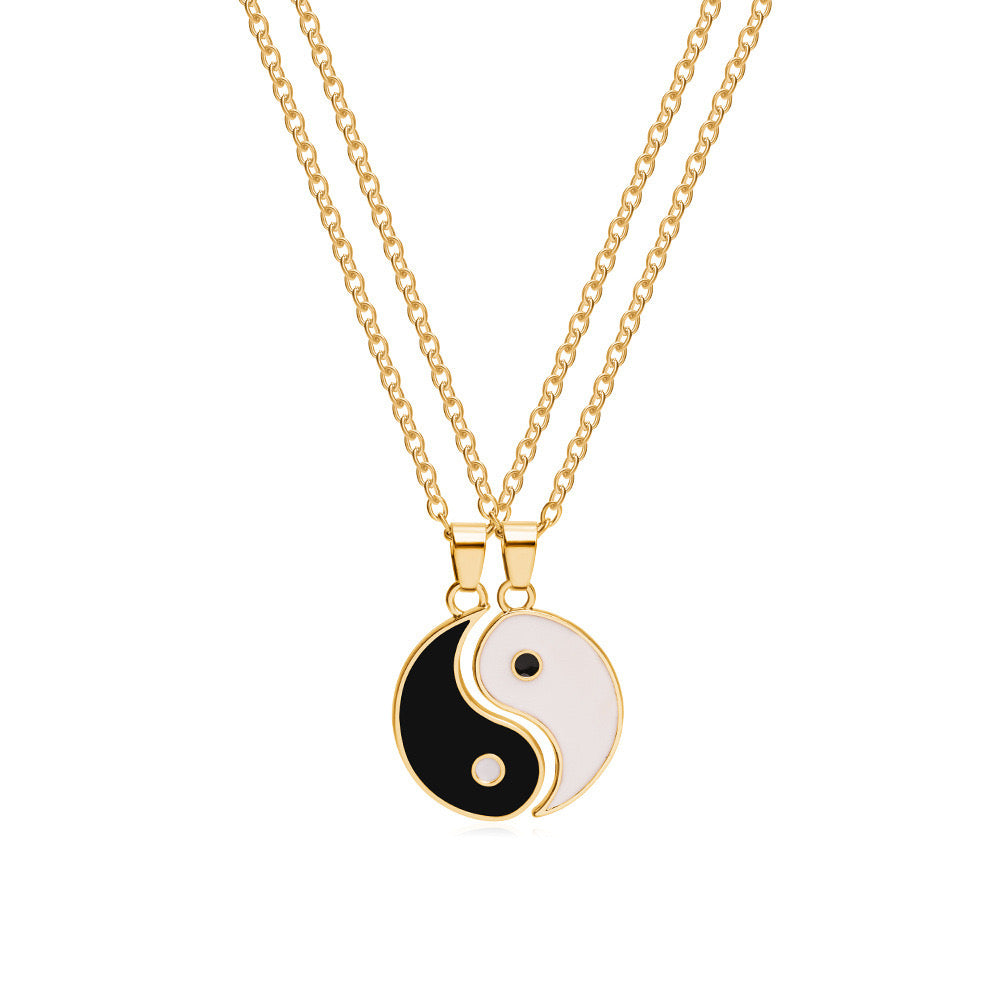 Set of 2 Friendship Necklace Chains - Ying Yang - BFF Best Friends Forever - Pendant - Couple Lovers - Silver or Gold
