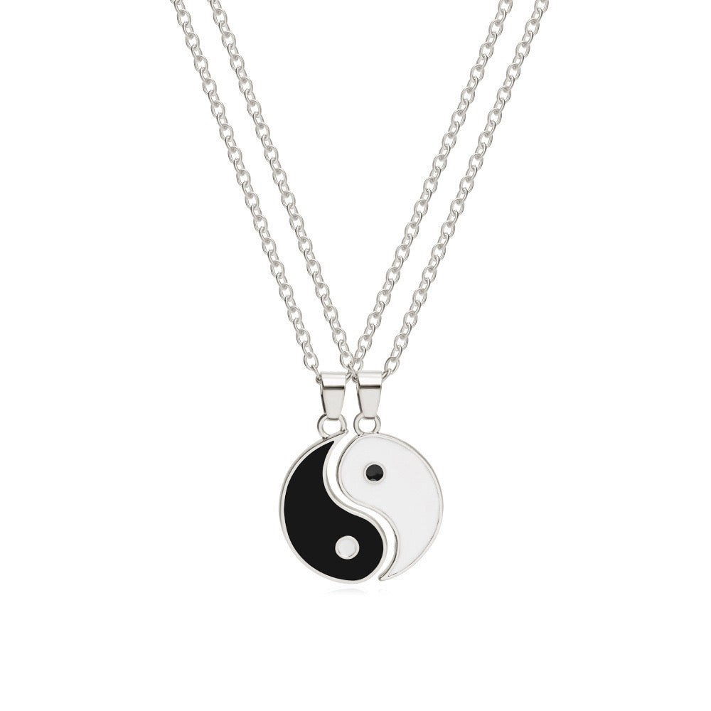 Set of 2 Friendship Necklace Chains - Ying Yang - BFF Best Friends Forever - Pendant - Couple Lovers - Silver or Gold