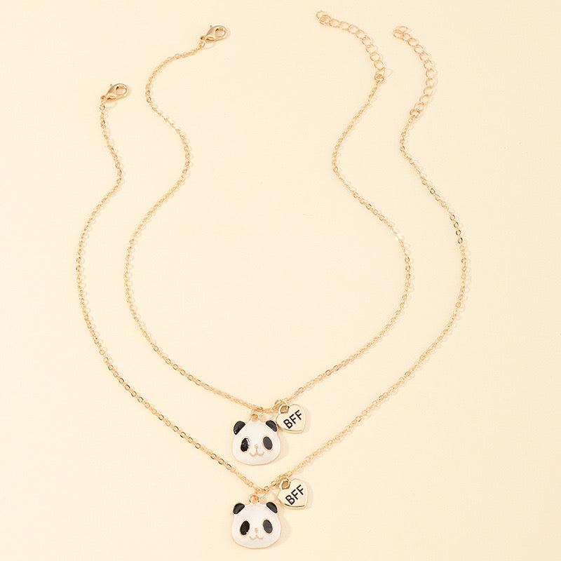 Lot de 2 Colliers D'amitié - Panda - BFF - Best Friends Forever - Fantaisie - Pendentif Panda Doré