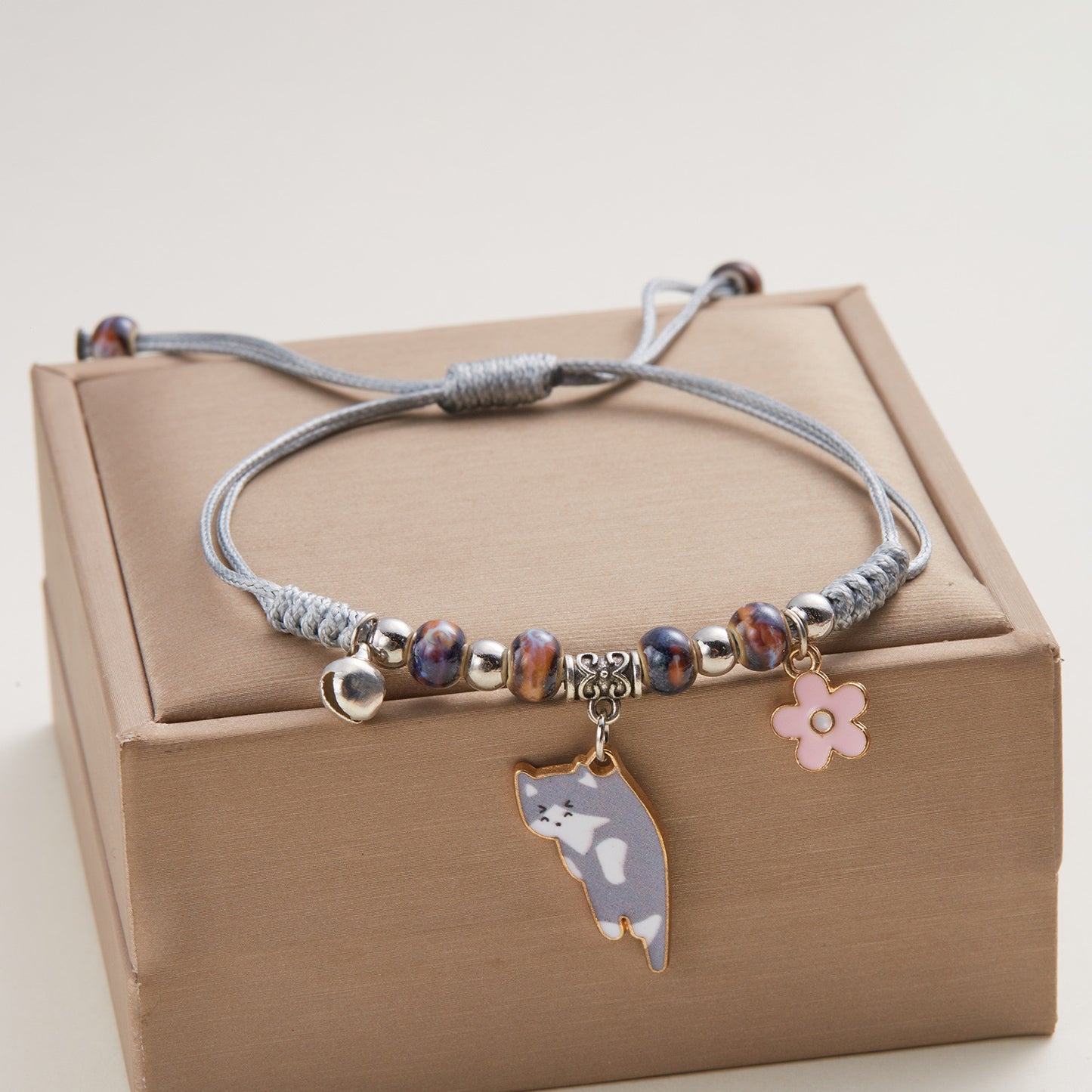 Bracelets Cordon Réglable Chat - Amoureux des Chats - Fantaisie - Perles Fleur