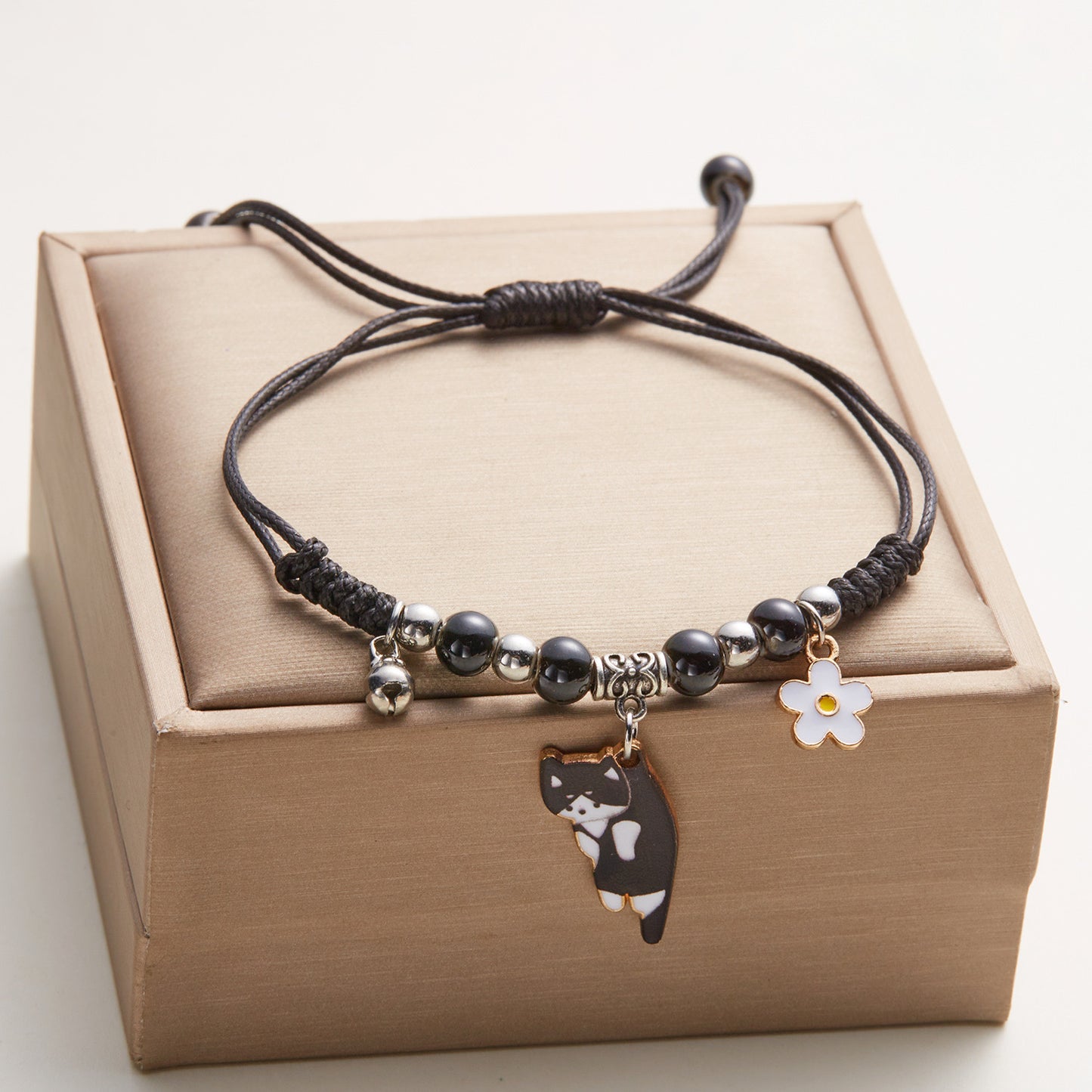 Bracelets Cordon Réglable Chat - Amoureux des Chats - Fantaisie - Perles Fleur