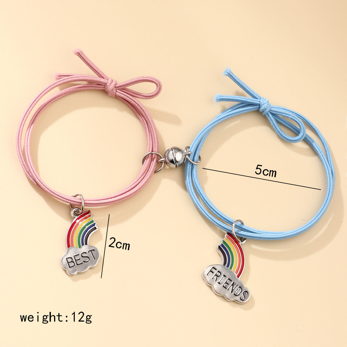 KINDER – Set mit 2 elastischen Kordelarmbändern „Beste Freunde“ – BFF Best Friends Forever – Ausgefallen – Magnetanhänger