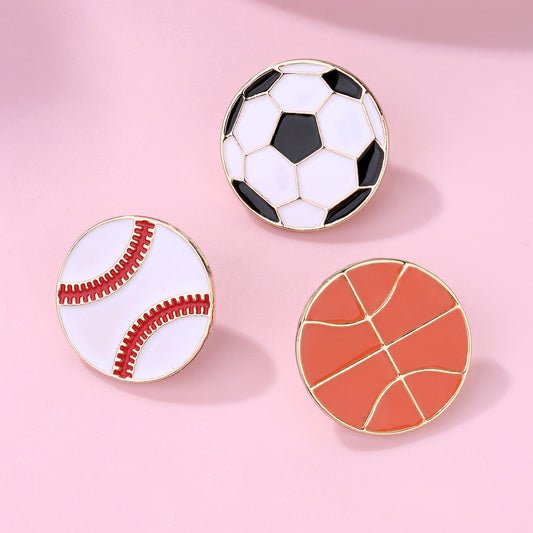 Lot de 3 Pin's Broches avec Carte - Ballon de Sport - Baseball Basket-Ball Football - Fantaisie - Alliage Email