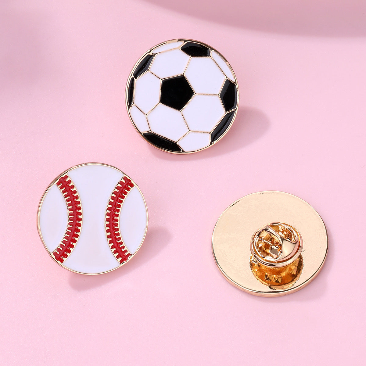 Lot de 3 Pin's Broches avec Carte - Ballon de Sport - Baseball Basket-Ball Football - Fantaisie - Alliage Email