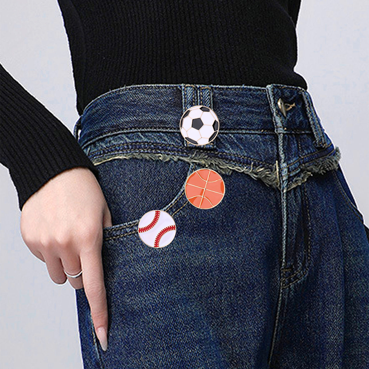 Lot de 3 Pin's Broches avec Carte - Ballon de Sport - Baseball Basket-Ball Football - Fantaisie - Alliage Email