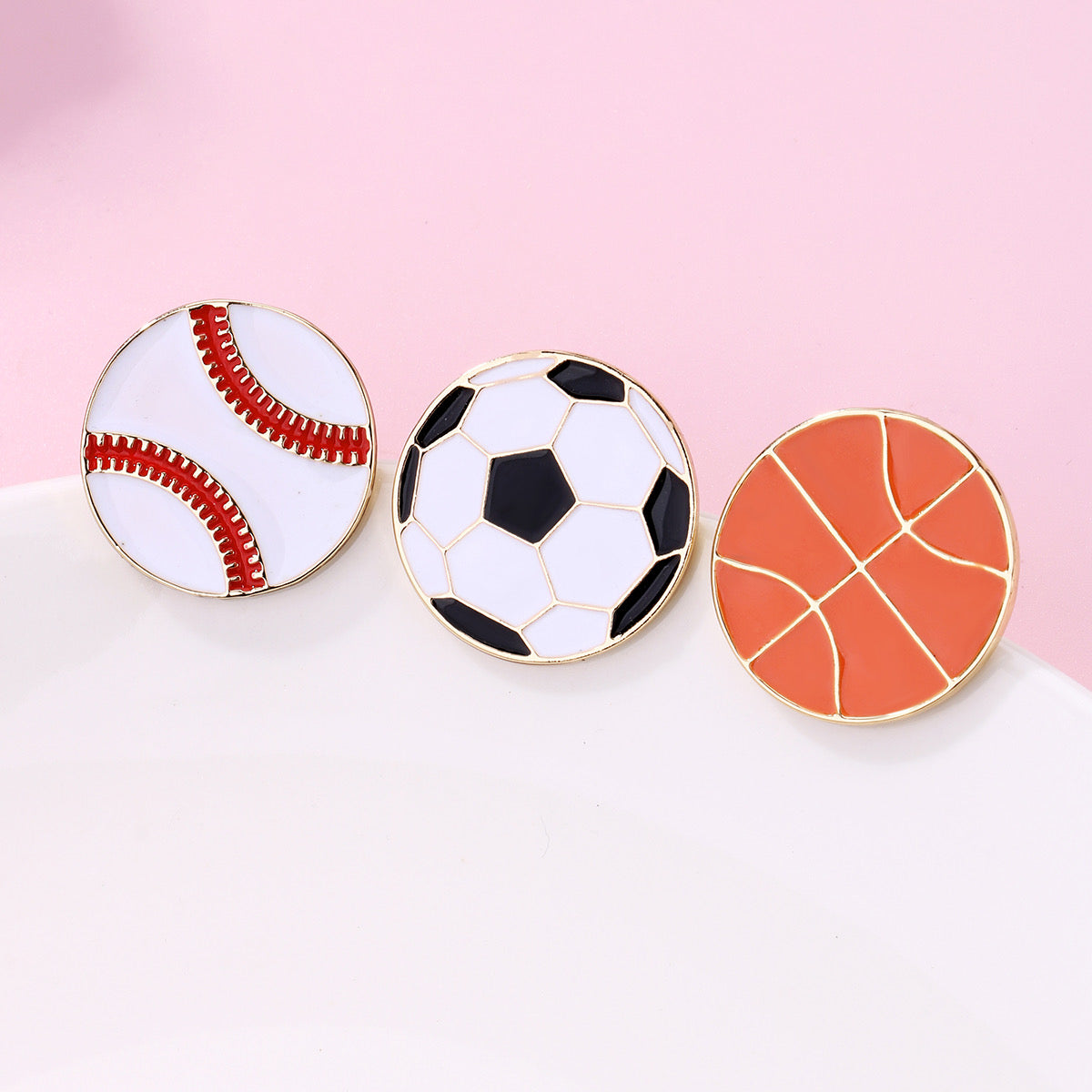 Lot de 3 Pin's Broches avec Carte - Ballon de Sport - Baseball Basket-Ball Football - Fantaisie - Alliage Email