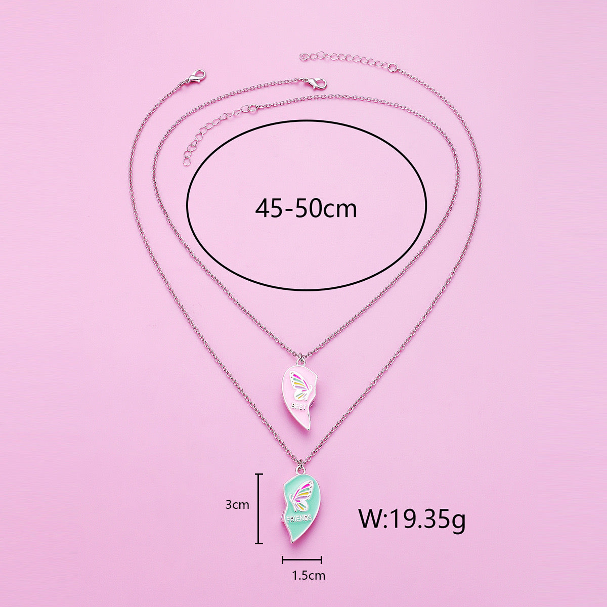 Lot de 2 Colliers D'amitié - Coeur Papillons Aimantés - BFF - Best Friends Forever - Fantaisie - Collier Amitié à Partager