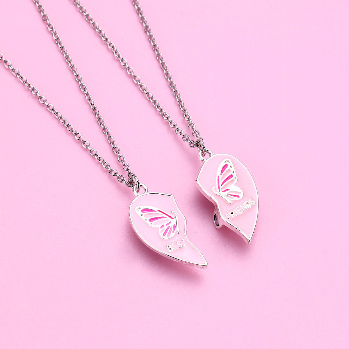 Lot de 2 Colliers D'amitié - Coeur Papillons Aimantés - BFF - Best Friends Forever - Fantaisie - Collier Amitié à Partager