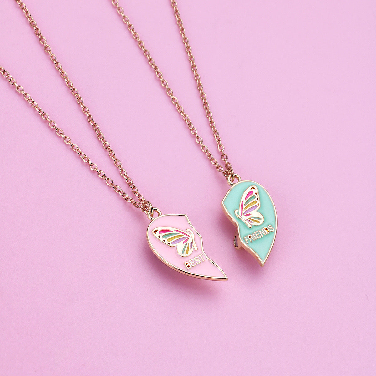 Lot de 2 Colliers D'amitié - Coeur Papillons Aimantés - BFF - Best Friends Forever - Fantaisie - Collier Amitié à Partager