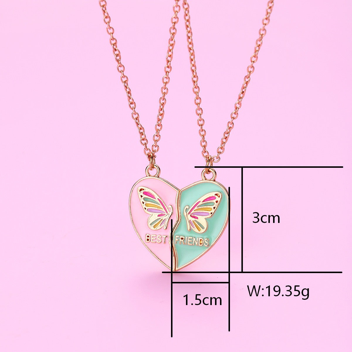 Lot de 2 Colliers D'amitié - Coeur Papillons Aimantés - BFF - Best Friends Forever - Fantaisie - Collier Amitié à Partager