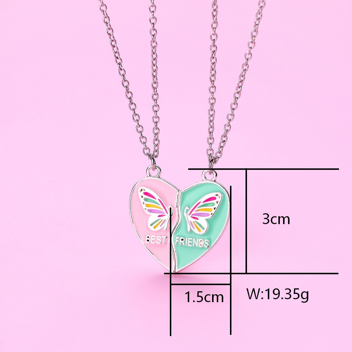 Lot de 2 Colliers D'amitié - Coeur Papillons Aimantés - BFF - Best Friends Forever - Fantaisie - Collier Amitié à Partager