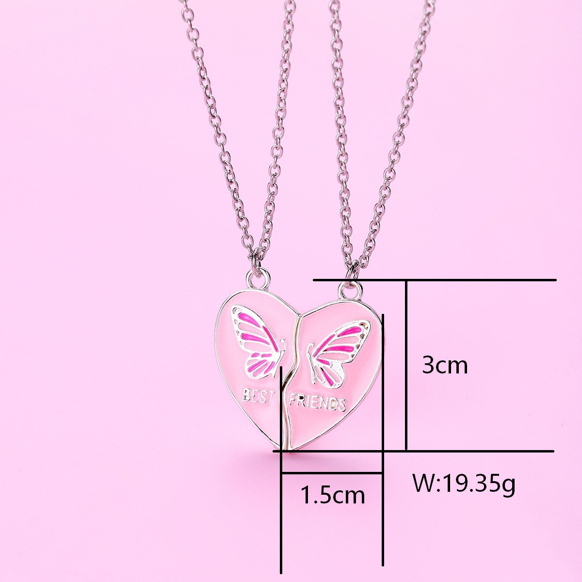 Lot de 2 Colliers D'amitié - Coeur Papillons Aimantés - BFF - Best Friends Forever - Fantaisie - Collier Amitié à Partager