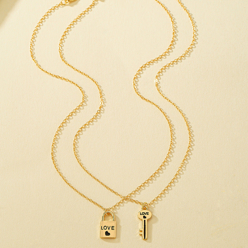 Lot de 2 Colliers D'amitié - Coeur Clé Cadenas - BFF - Best Friends Forever - Amoureux Couple Amitié - Chaines Doré