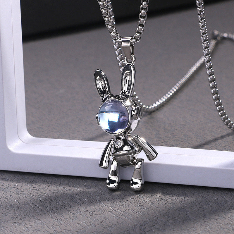 Collier Lapin - Pendentif Lapin Astronaute - Fantaisie - Alliage