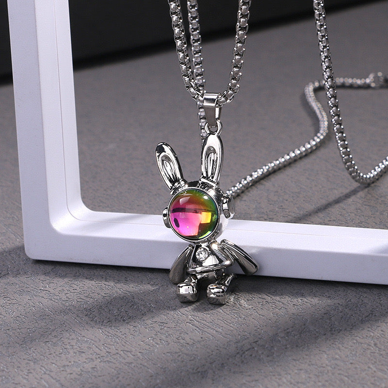 Collier Lapin - Pendentif Lapin Astronaute - Fantaisie - Alliage