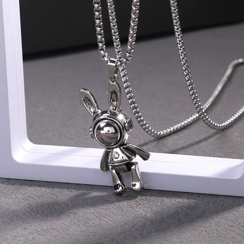 Collier Lapin - Pendentif Lapin Astronaute - Fantaisie - Alliage