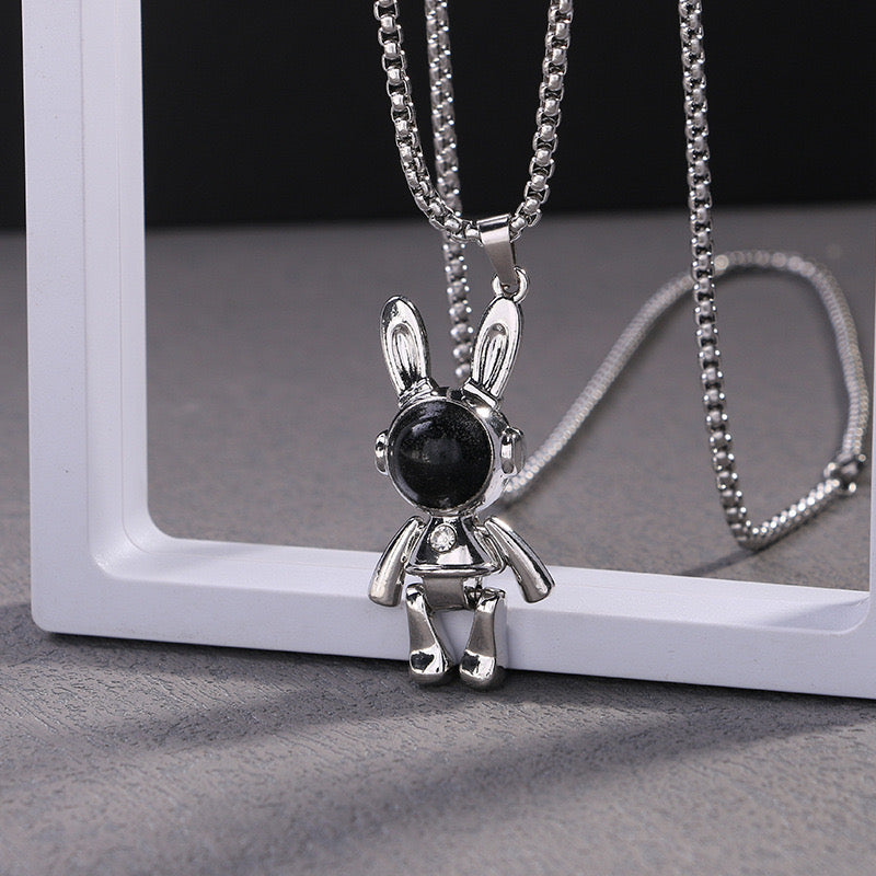 Collier Lapin - Pendentif Lapin Astronaute - Fantaisie - Alliage