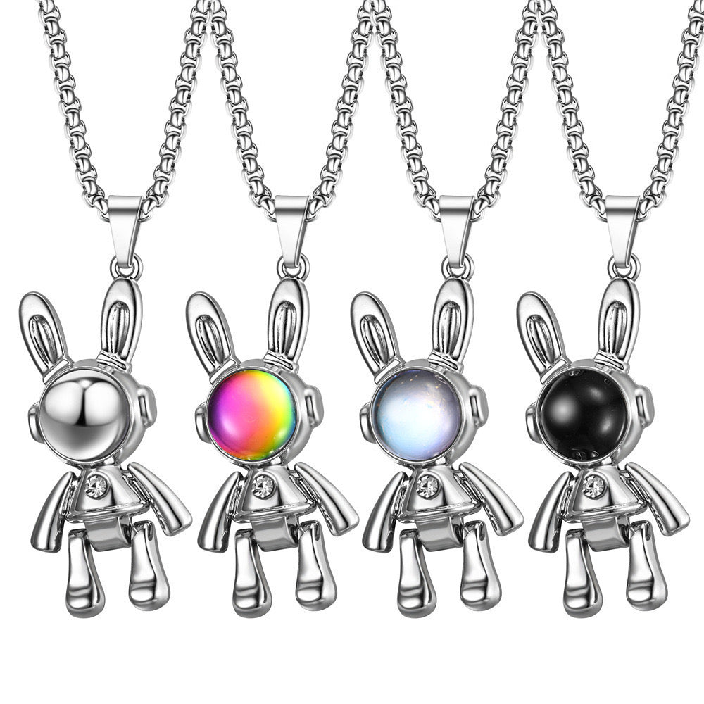 Collier Lapin - Pendentif Lapin Astronaute - Fantaisie - Alliage