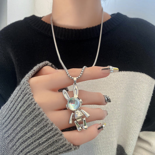 Collier Lapin - Pendentif Lapin Astronaute - Fantaisie - Alliage