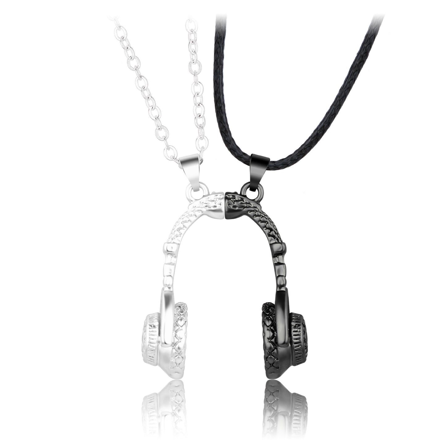 Lot de 2 Colliers D'amitié - Casque Ecouteurs Musique - BFF - Best Friends Forever - Pendentif Aimanté - Amoureux Couple Amitié