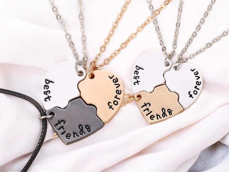 Set aus 3 Herz-Freundschaftsketten – BFF Best Friends Forever – Fancy – Gold-Silber-Anhänger und Kette