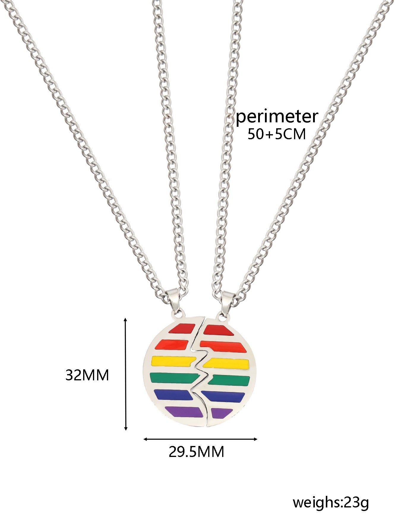 Lot de 2 Colliers D'amitié - Coeur ou Rond Arc en ciel - BFF - Best Friends Forever - Amoureux Couple Amitié - LGBT Pride