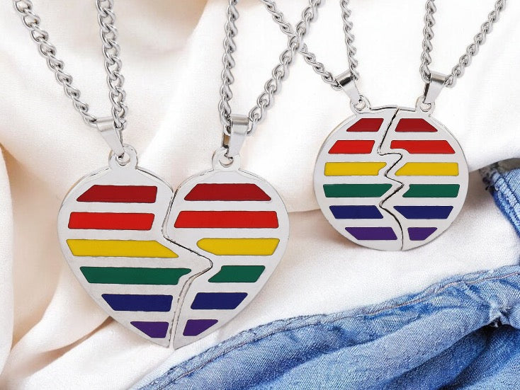 Lot de 2 Colliers D'amitié - Coeur ou Rond Arc en ciel - BFF - Best Friends Forever - Amoureux Couple Amitié - LGBT Pride
