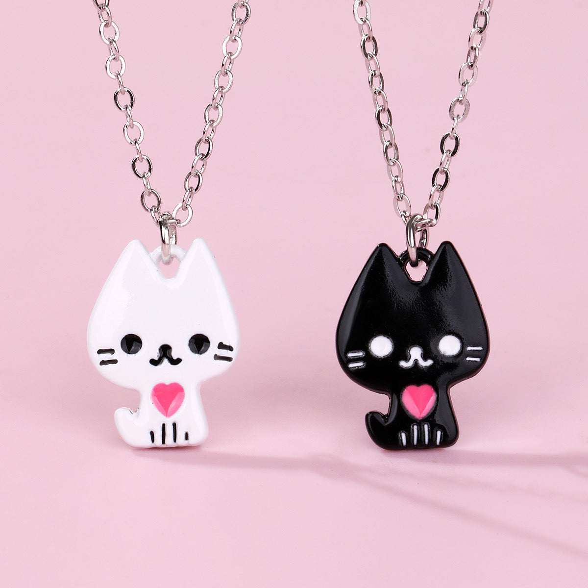 Lot de 2 Colliers D'amitié - Chat Noir et Blanc - BFF - Best Friends Forever - Fantaisie - Mignon