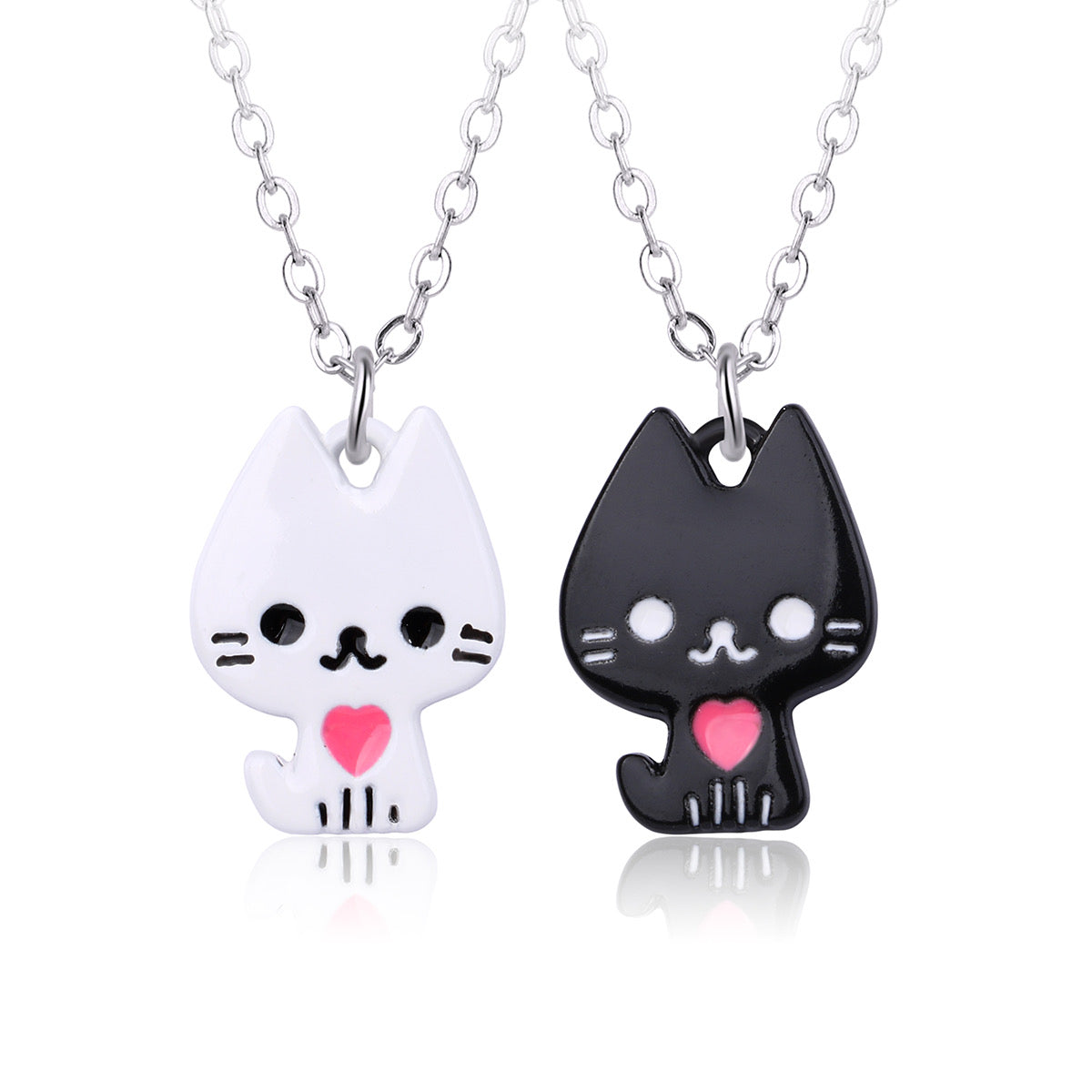 Lot de 2 Colliers D'amitié - Chat Noir et Blanc - BFF - Best Friends Forever - Fantaisie - Mignon