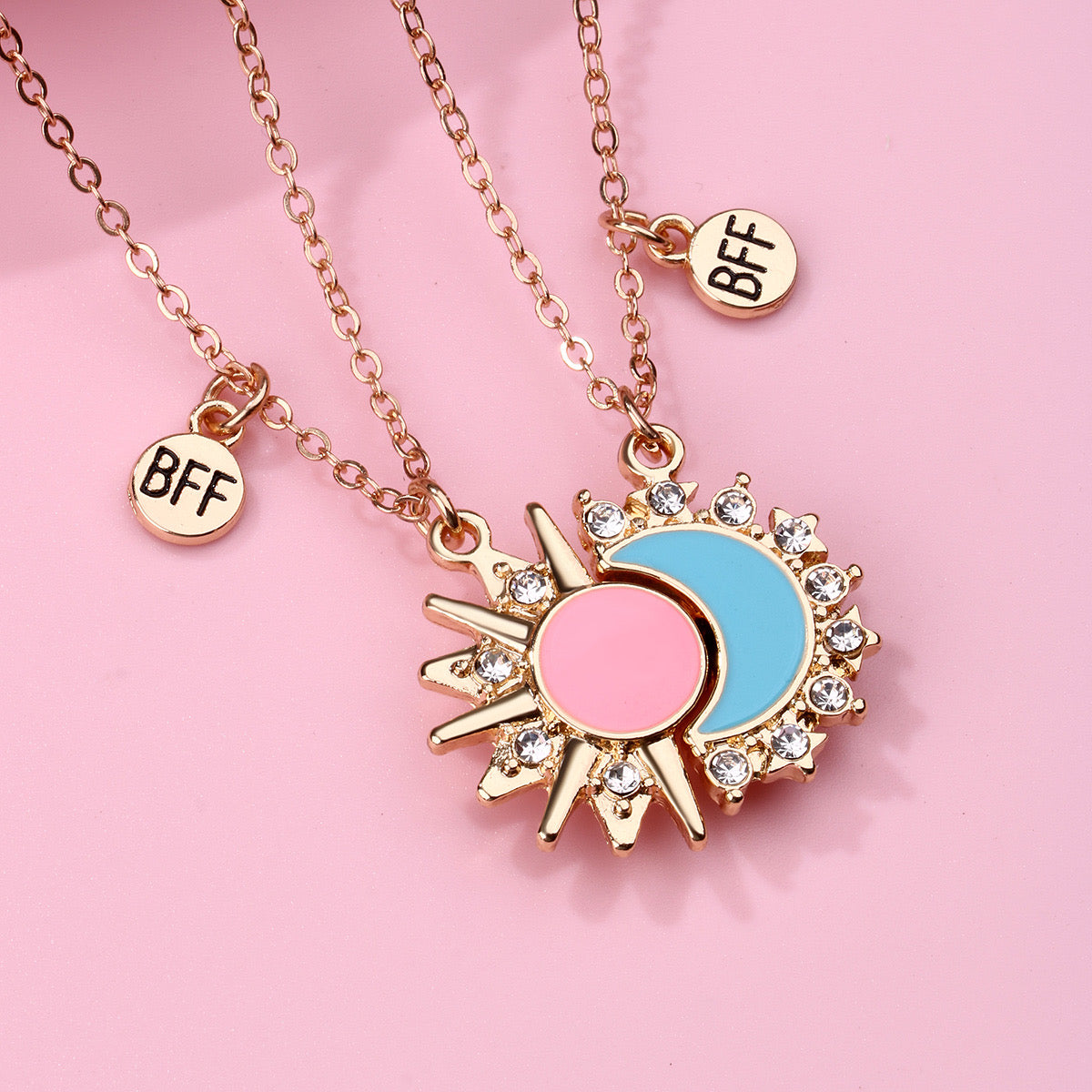 Lot de 2 Colliers D'amitié - Lune et Soleil - BFF - Best Friends Forever - Pendentif Aimanté - Colliers à partager