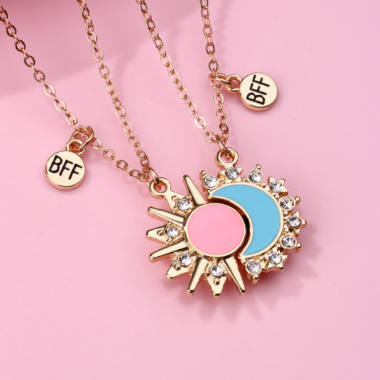 Lot de 2 Colliers D'amitié - Lune et Soleil - BFF - Best Friends Forever - Pendentif Aimanté - Colliers à partager