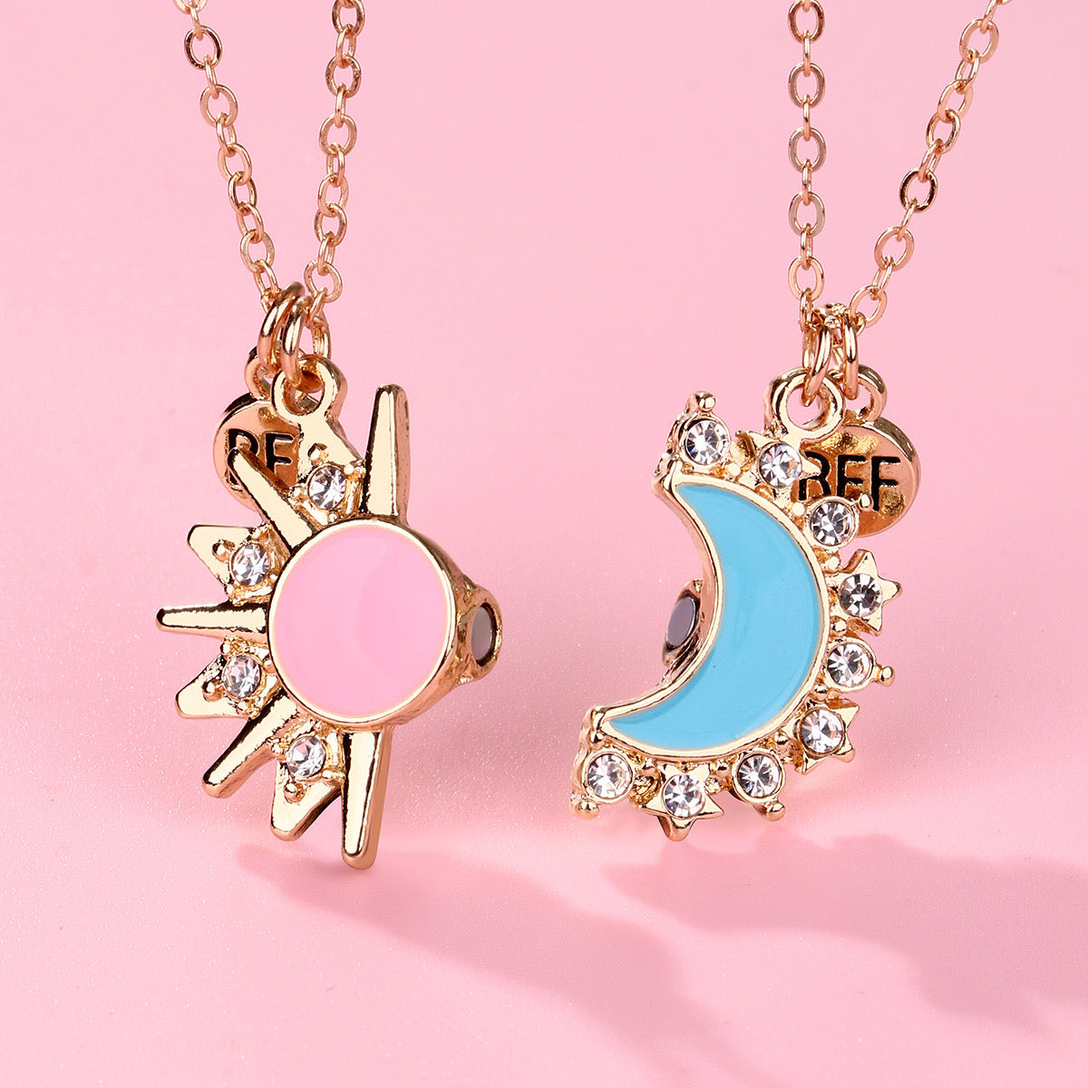 Lot de 2 Colliers D'amitié - Lune et Soleil - BFF - Best Friends Forever - Pendentif Aimanté - Colliers à partager