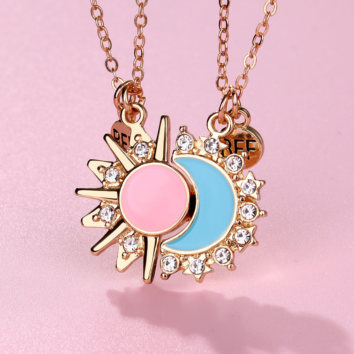 Lot de 2 Colliers D'amitié - Lune et Soleil - BFF - Best Friends Forever - Pendentif Aimanté - Colliers à partager
