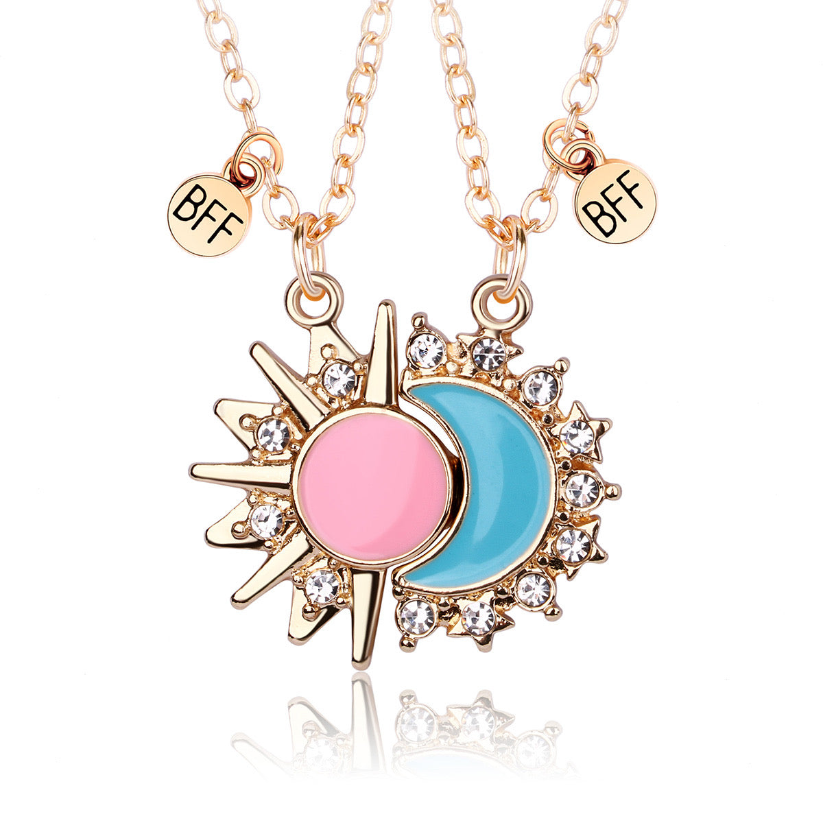 Lot de 2 Colliers D'amitié - Lune et Soleil - BFF - Best Friends Forever - Pendentif Aimanté - Colliers à partager