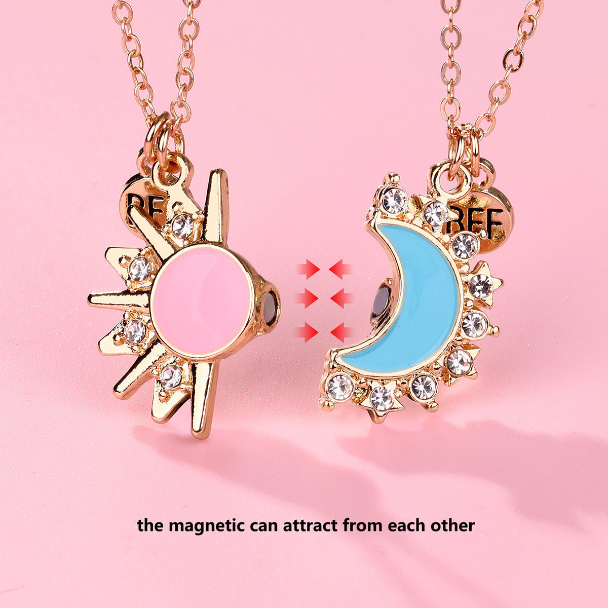 Lot de 2 Colliers D'amitié - Lune et Soleil - BFF - Best Friends Forever - Pendentif Aimanté - Colliers à partager