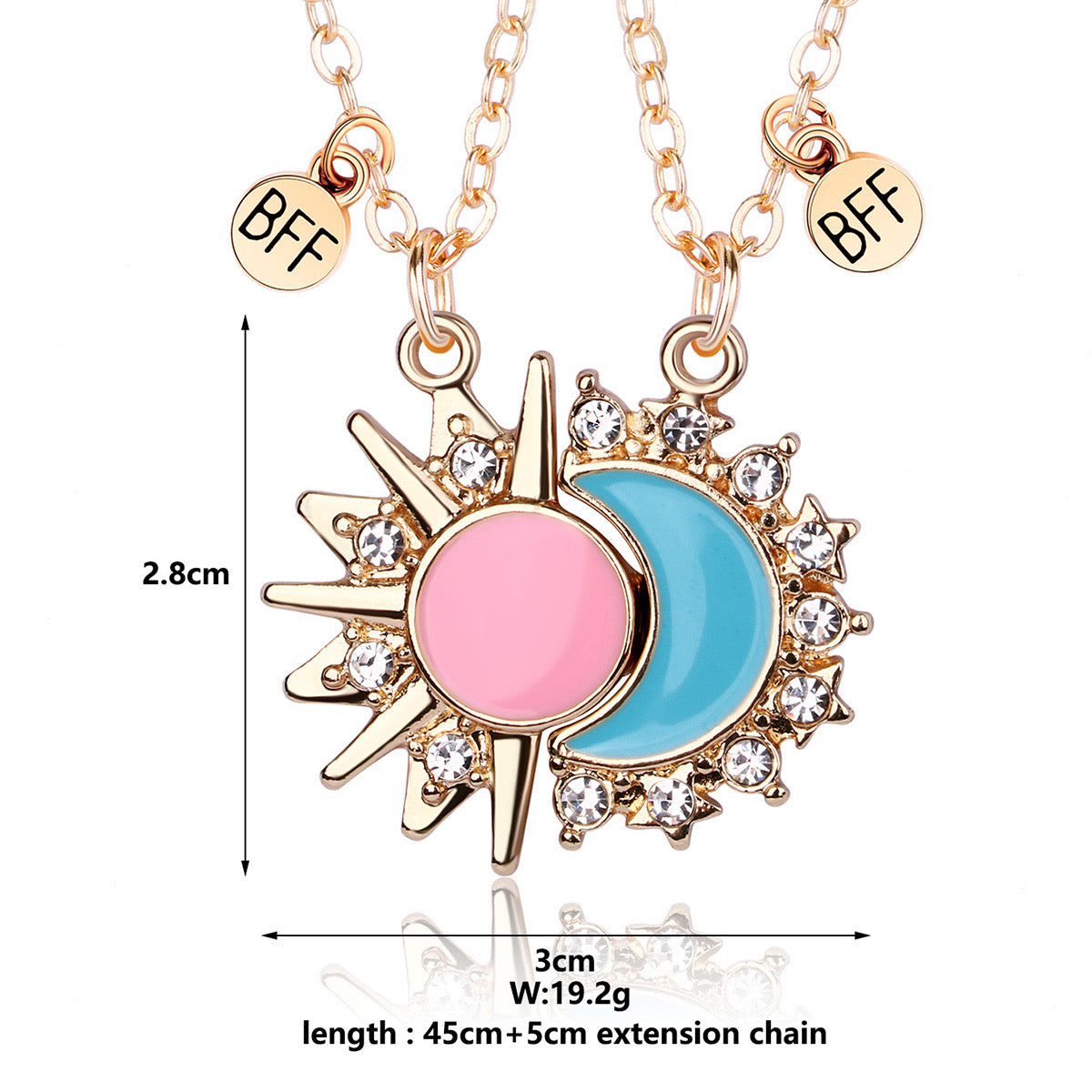 Lot de 2 Colliers D'amitié - Lune et Soleil - BFF - Best Friends Forever - Pendentif Aimanté - Colliers à partager