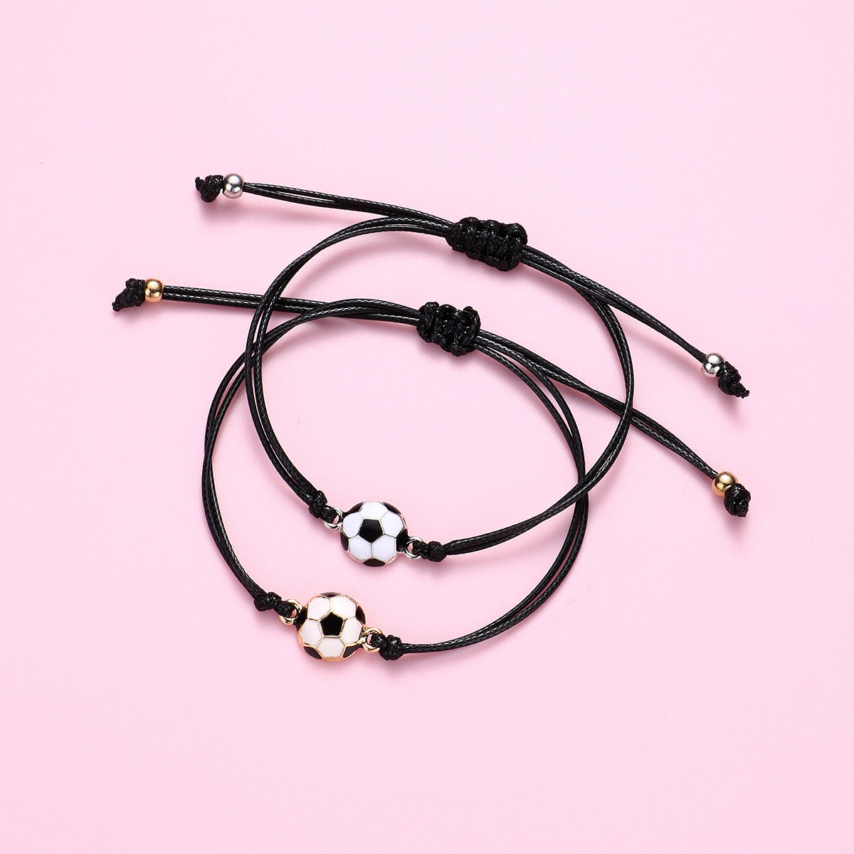 Set of 2 Adjustable Football Friendship Cord Bracelets - BFF Best Friends Forever - Fancy - To share